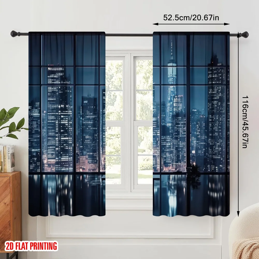 2pcs,2D plane printing Curtains Digital Printed Urban Window View Polyester Easy Install (without rod) Decorations For Home for