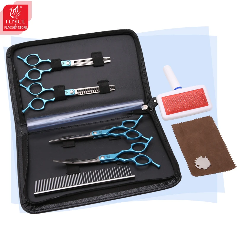 Fenice Dog Professional Grooming Scissors Set, em linha reta, Thinner, Curvo Tesouras, Tool Set, Wmark, 6,5"