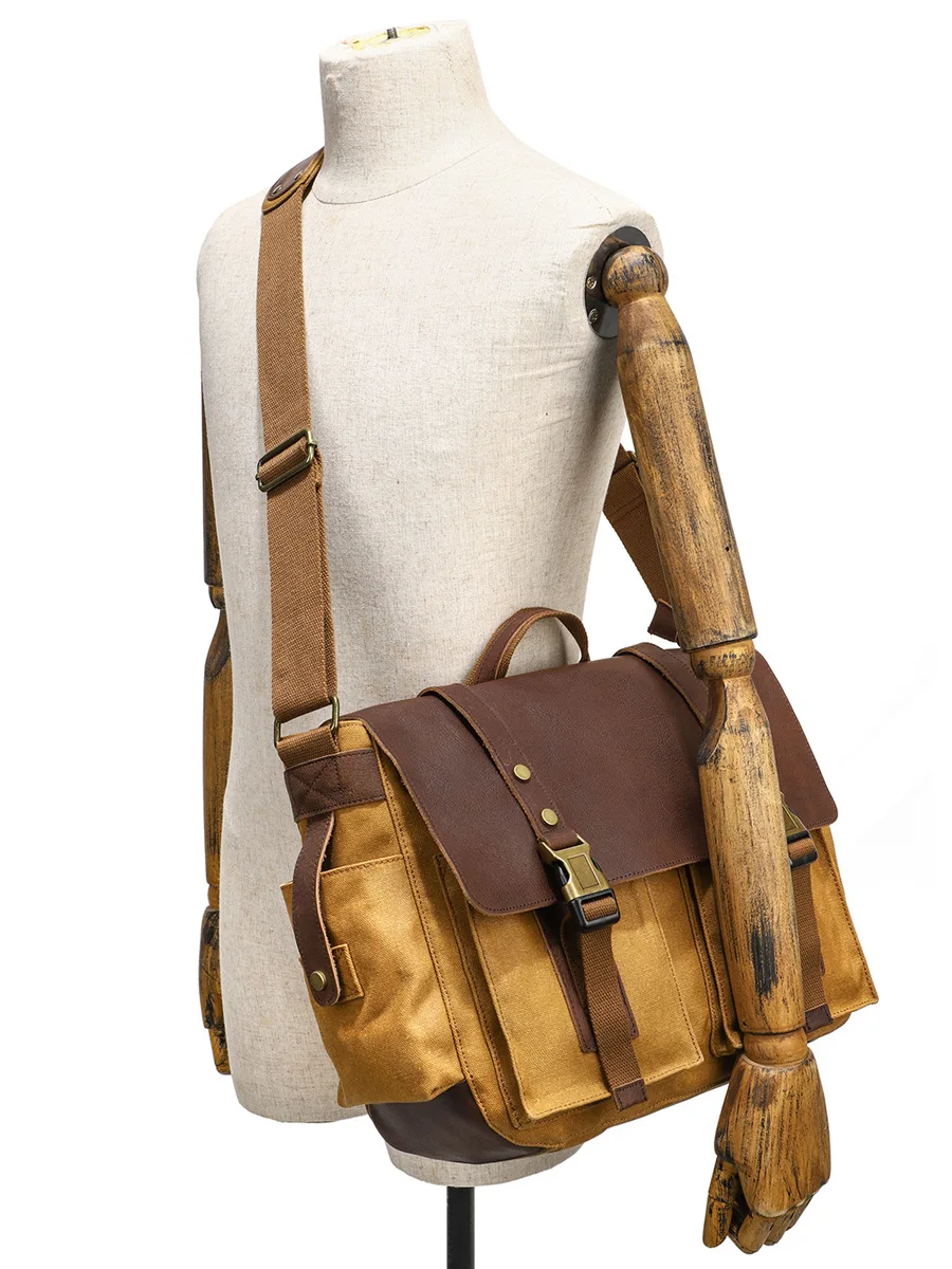 Vintage Men Women Camera Messenger Bag Waxed Canvas  Leather Crossbody Shoulder Handbag Portable For Dslr Photography
