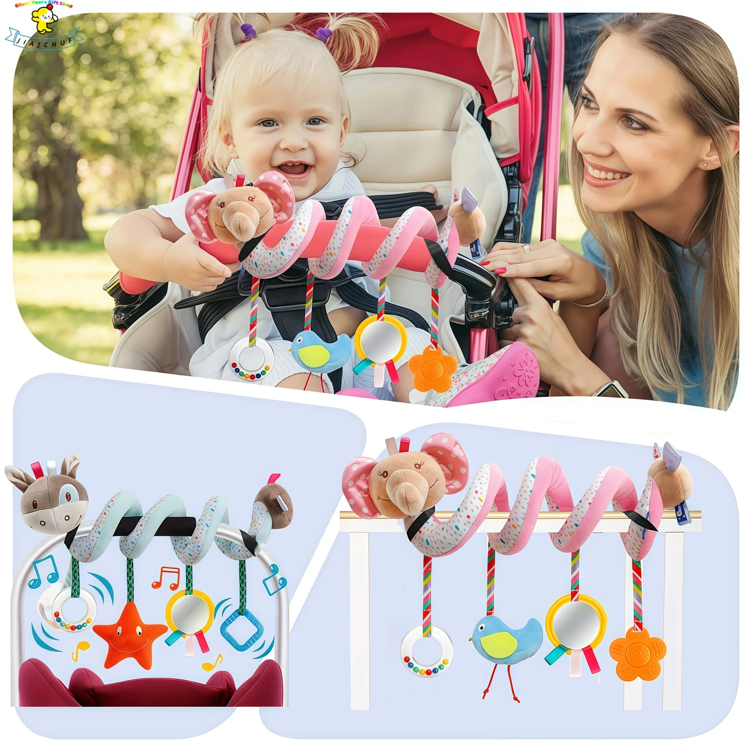 아기 카시트 장난감 귀여운 동물 & 음악 디자인, 걸이형 장난감 포함, 유모차 액세서리, 재미있는 디자인, 견고한 구조