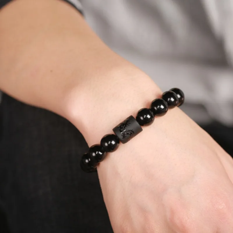 Pulseira Obsidiana Negra Pura para Homens e Mulheres, Casais Zodíaco, Transporte