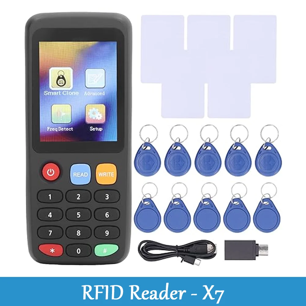 X7 ชิปสมาร์ท Reader IC ID Clone เครื่องถ่ายเอกสาร RFID Token Duplicator 125 Khz Tag Writer 13.56 Mhz NFC Badge Programmer