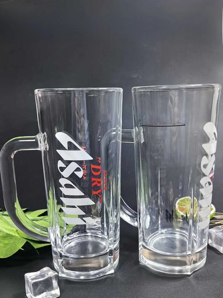 Original Asahi Beer Glass Large Capacity 500ml with Handle Transparent Glass Beer Mug Durable Bar Quality Beer Cup
