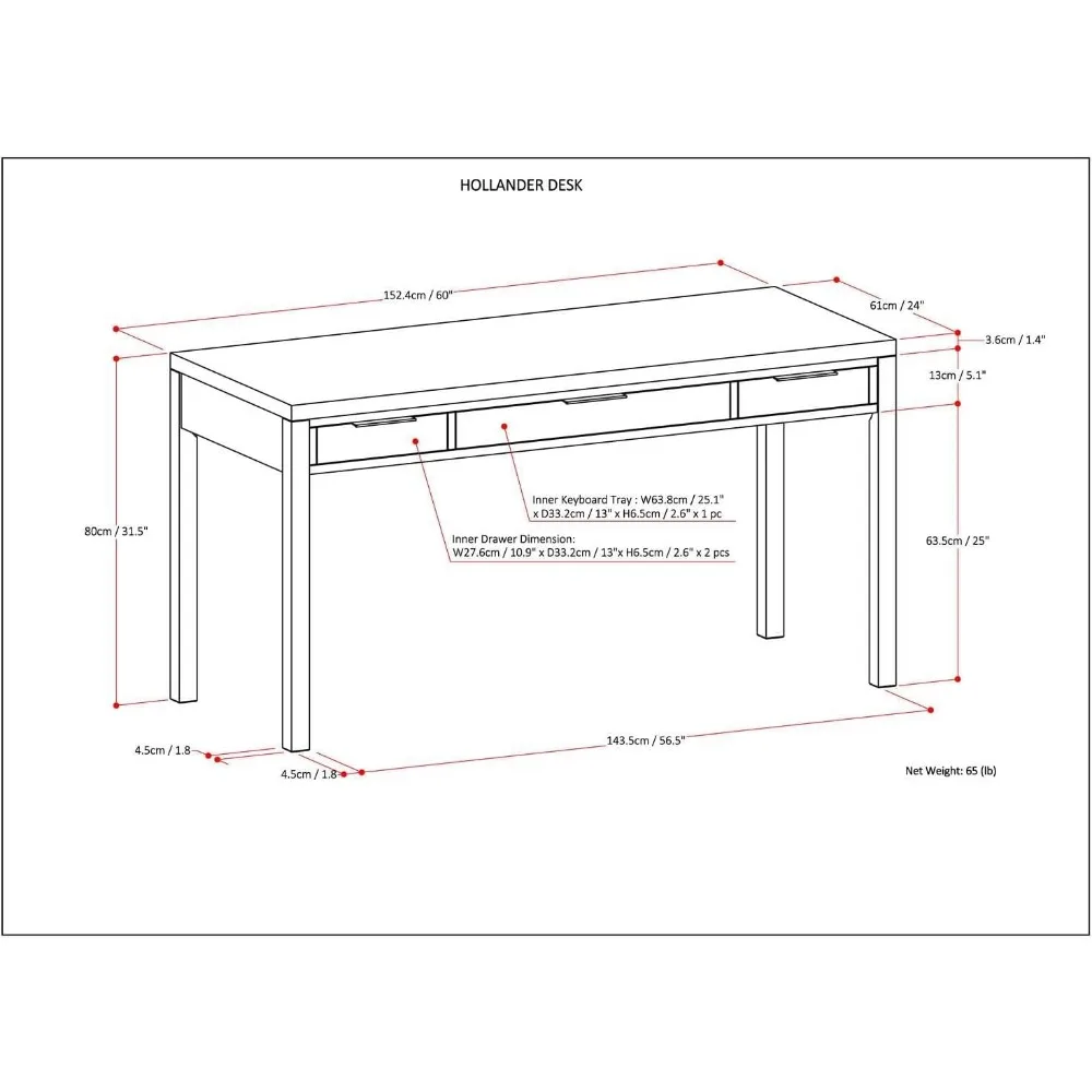 Hollander Massivholz 60 Zoll breit Home Office Schreibtisch, Schreibtisch, Workstation, Studiert isch Möbel