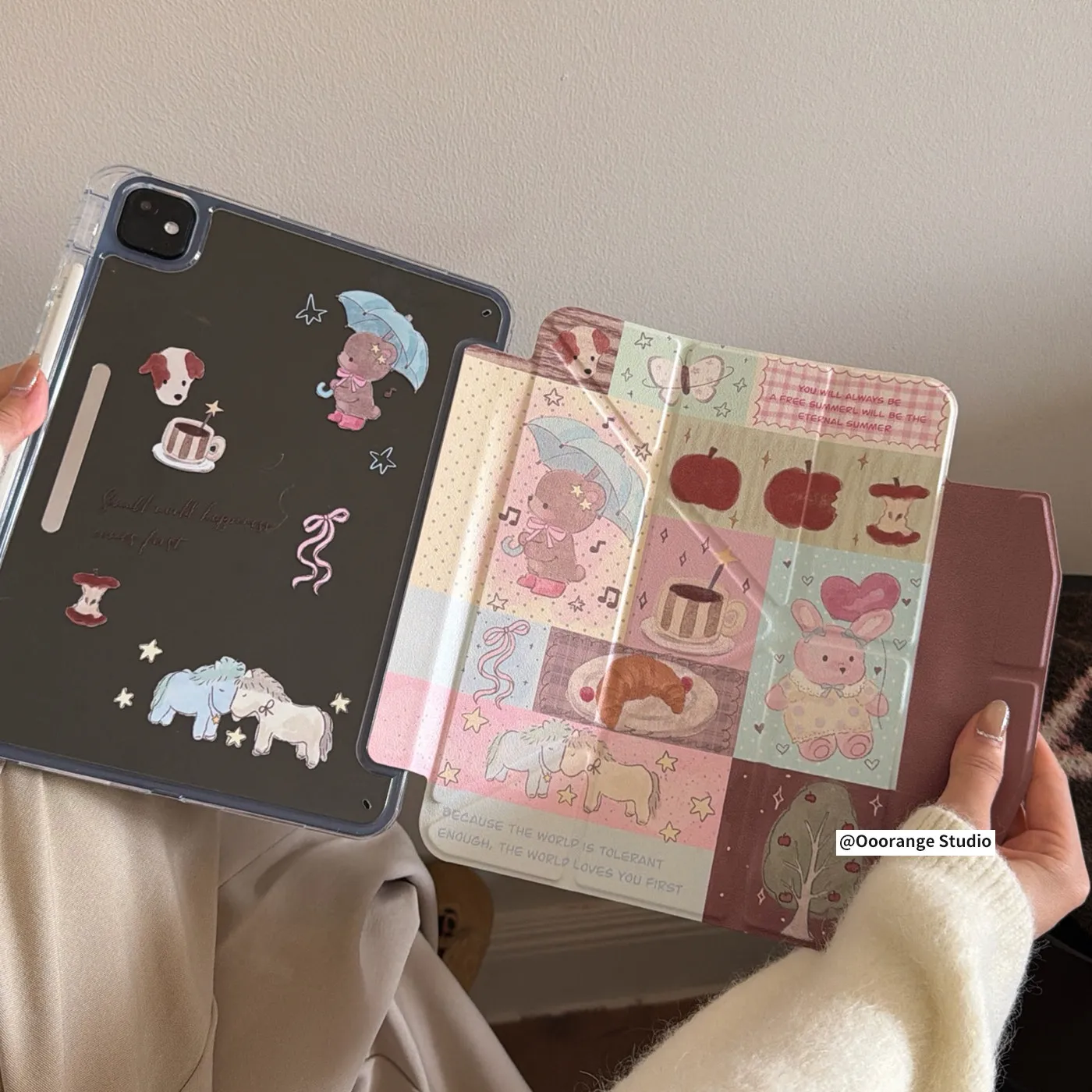 

Ins Spliced Bear Cute Table Case For iPad Pro 11 12.9 13 M2 M3 M4 M5 Shell 8.3 9.7 10.2 5/6/7/8/9/10/11th Air 2 3 4 5 6 7 Cover