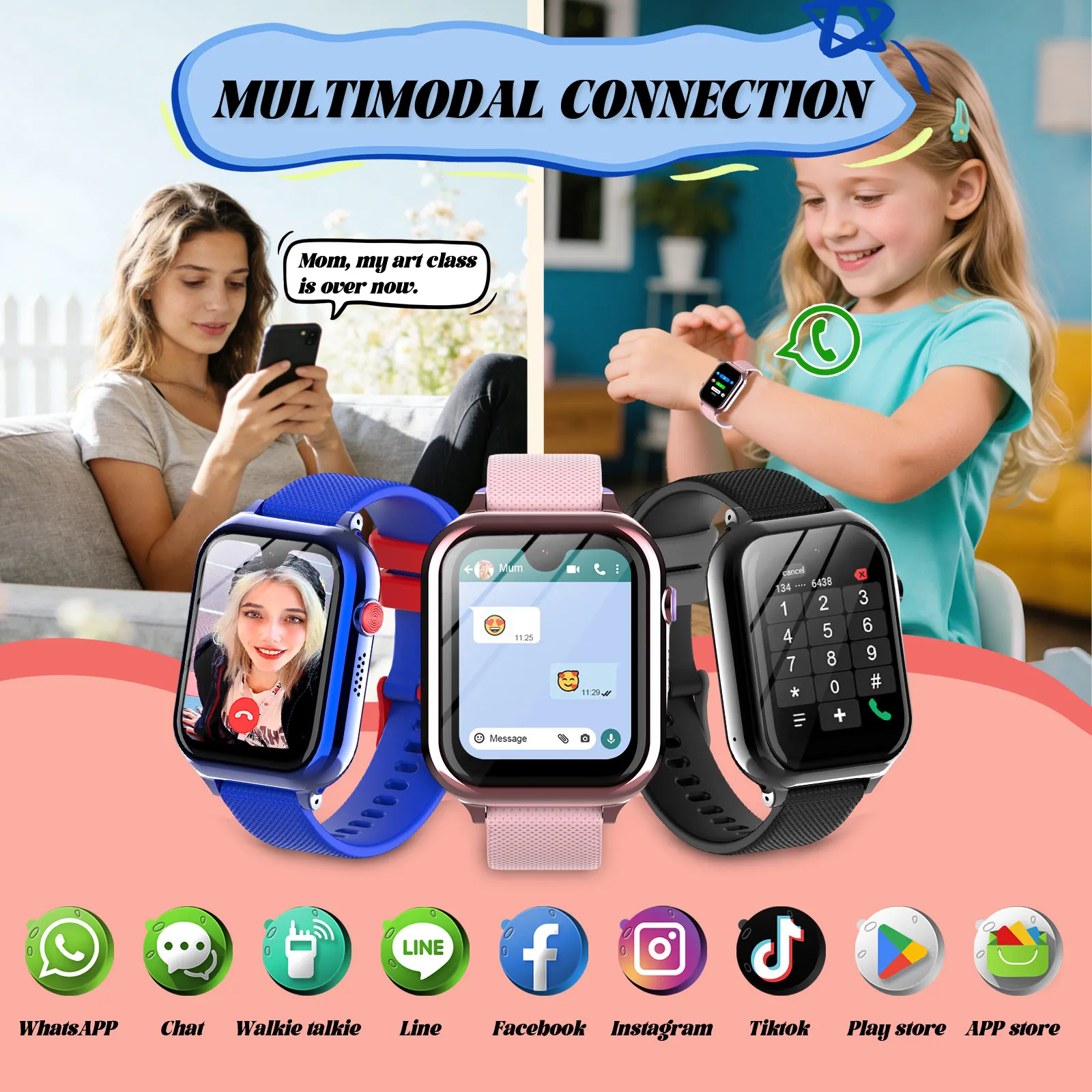 

Multimodal Smart Watch for Kids: Video Call, GPS Tracker, Durable Design