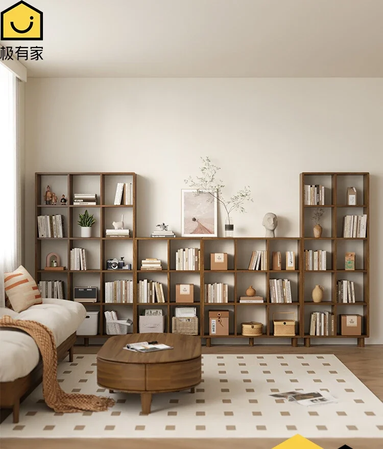 

Solid wood bookcase free combination bookshelf against the wall floor multi-layer living room partition storage shelf