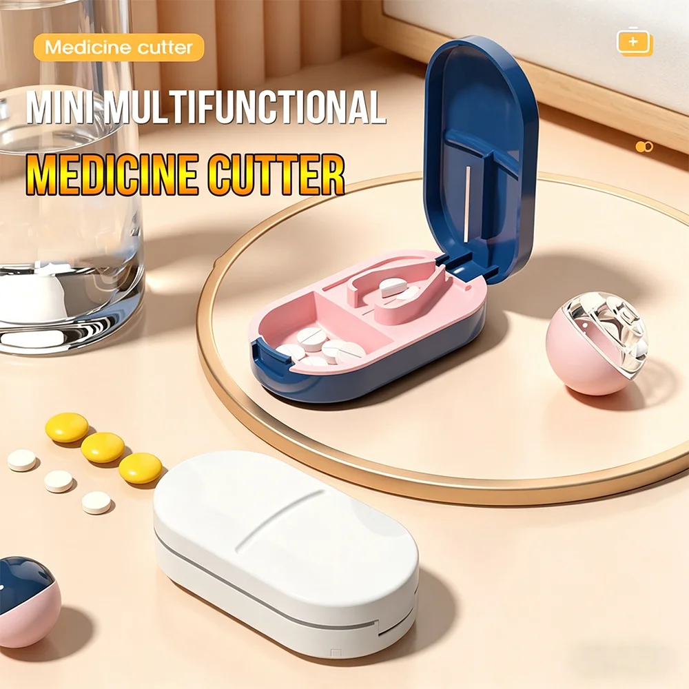 Pill Cutter Splitter 1/4 1/2 Portable Medicine Tablet Cutter with Storage Box