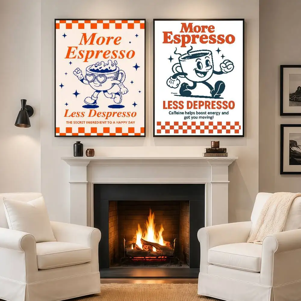 More Espresso Less Depresso Coffee Wall Art Posters Wall Art Retro Painting Home Room Cafe Club Dorm Wall Decor