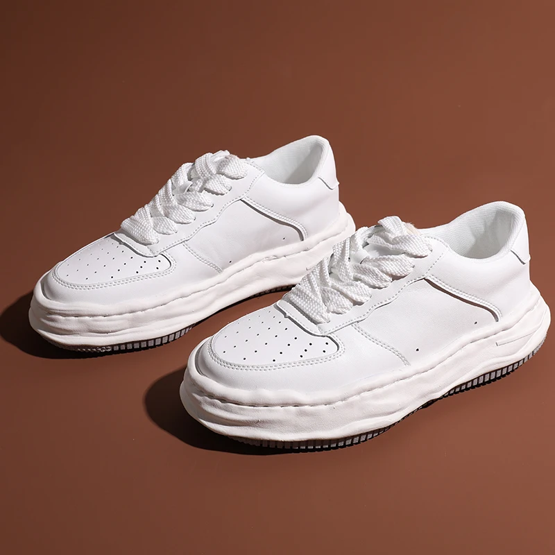 

Мужские удобные повседневные кроссовки из натуральной кожи (верхний слой) на шнуровке с круглым носком, универсальные, осенне-зимние, низкие, модные