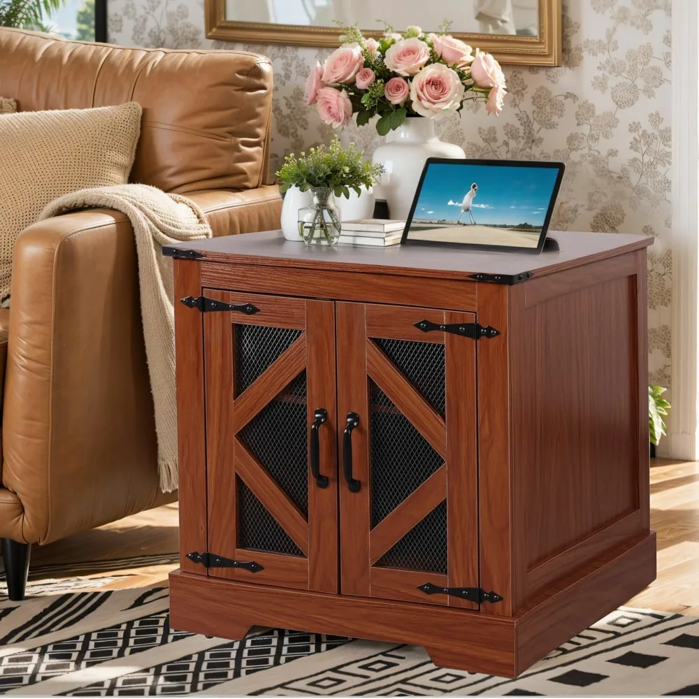 

24-дюймовая деревянная современная прикроватная тумбочка середины века с зарядной станцией, ящиками и регулируемым перегородкой для гостиной, спальни, деревенский F