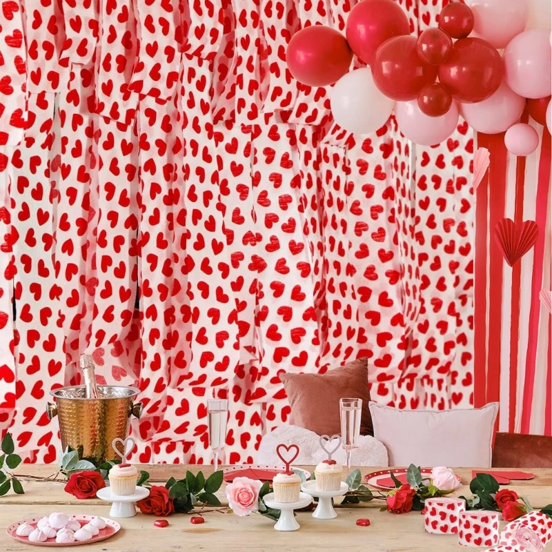 6Pcs Heart Printed Crepe Paper Rolls for Festival Valentines's Day Decorations