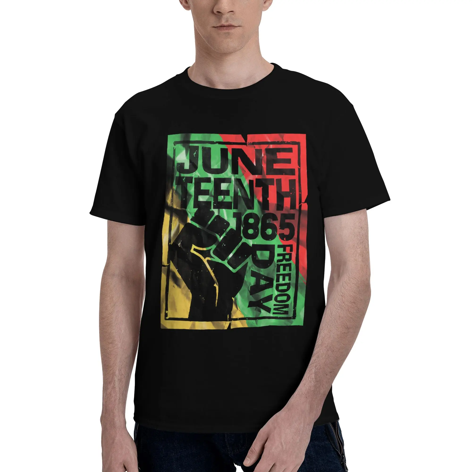 Juneteenth Freedom Day Raised Fist Icon Funny 100% Cotton T-Shirt 1865 Tees Tops For Men