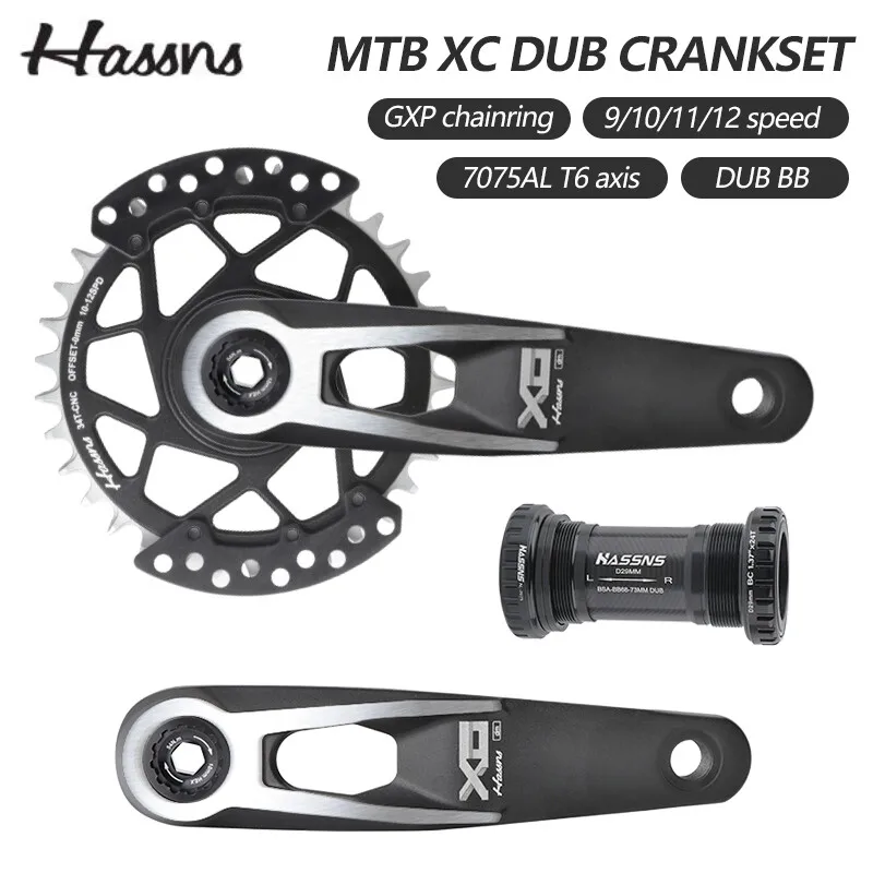 HASSNS XC MTB Bicycle Crankset 32 34 Teeth 0 3   Degree Cycling Aluminum Alloy Bike Cranks   acesssories parts forGXP chainring