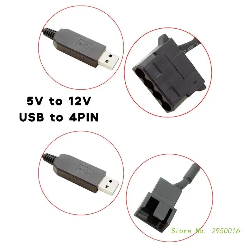 USB to 4Pin PWM 5V to 12V Boost Line USB Sleeved PC Fan Power Adapter Connector Converter Cable with ON Off Switch