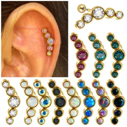 1PC Stainless Steel Five Opal Ear Tragus Cartilage Earrings Zircon Cluster Ear Helix Daith Lobe Piercing Body Jewelry