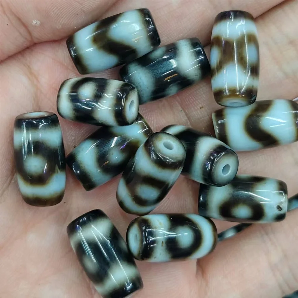 10 Pcs Taiwan Grey Leather Penetrating Smooth Surface 3-Eye Tiger Teeth Agate Tianzhu Necklace Pendant DIY Accessory Dzi