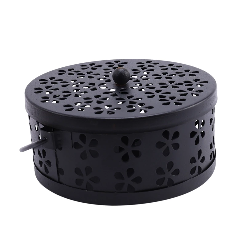 A25F-Nordic Retro Metal Hollow Floral Mosquito Coil Holder Garden Burner Mosquito Repellent Box