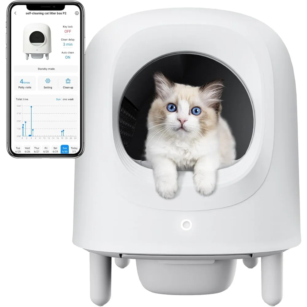 

Self Cleaning Cats Litter Box, Anti Pinch Kitty & Odor Removal and APP Control for Multiple Cats, Automatic Cat Litter Box