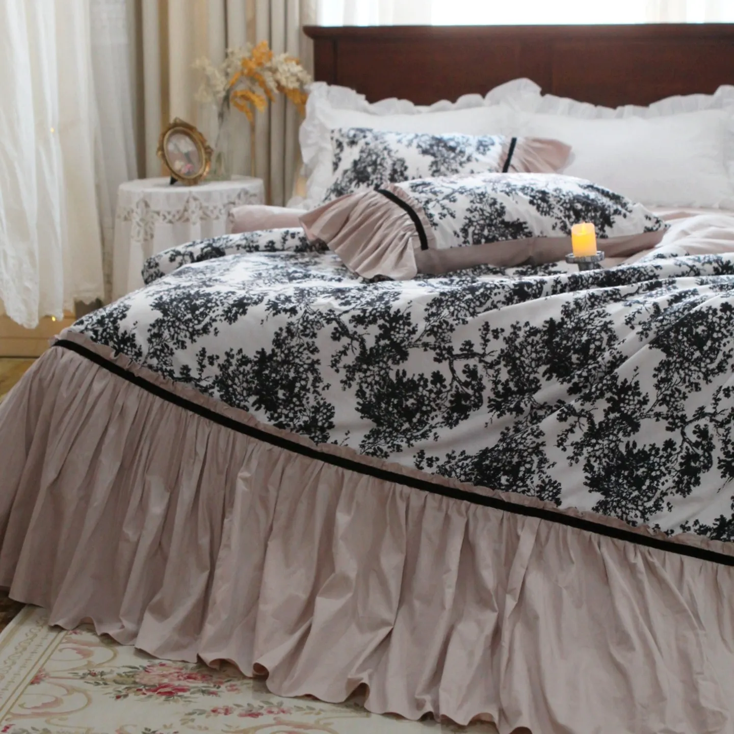Christy French Style Princess Ruffle Skirt Bedding Set Pure Cotton Duvet Cover Vintage Hot Trend Aesthetic Decorative Bed Linen