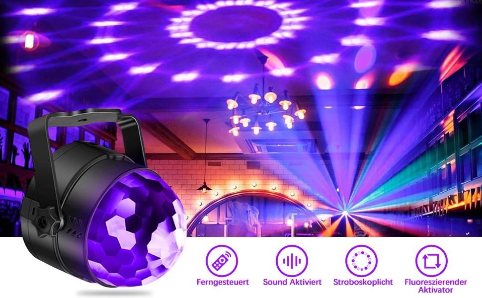 U'King 8PCS UV LED Bühne Disco Licht Rotierenden DJ Ball Strobe Fernbedienung Sound Control Magic Ball Licht Party Club wirkung Bühne Licht – Detail 1