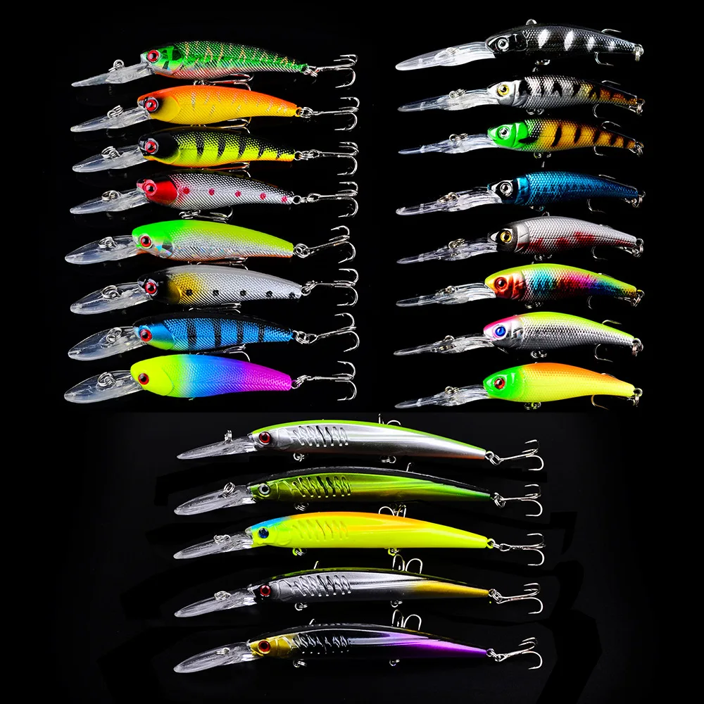 Long Mouthed Mino 21 Lure Sets with Mixed Hard Baits Weighing Approximately 255g, Can Be Freely Paired with A Wide Mouthed Perch