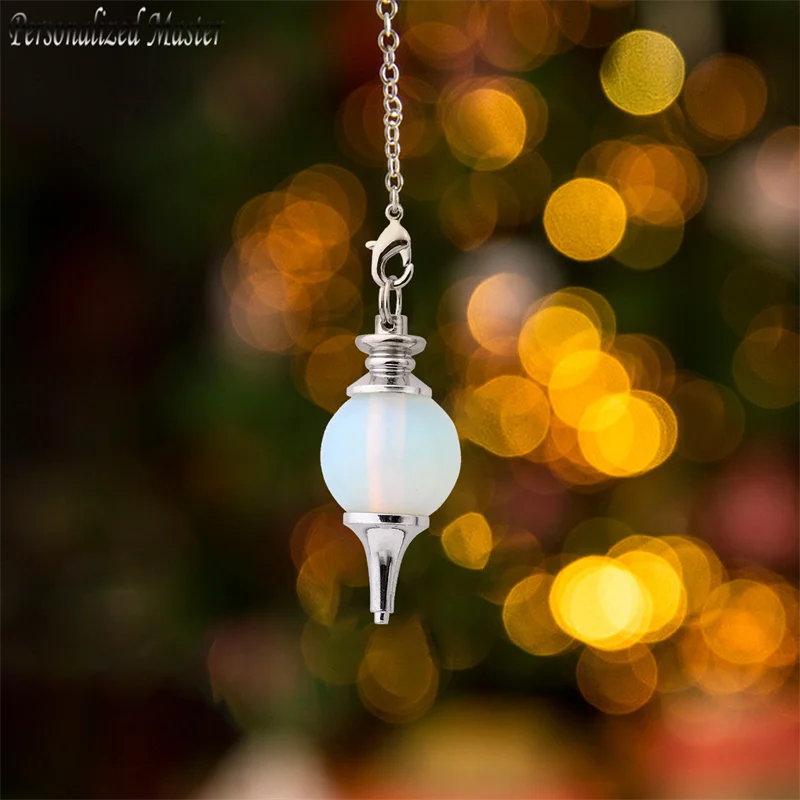 Gemstone Ball Pendulum for Divination Dowsing Pendulums Pendant with Chain Reiki Healing Energy Crystal Grid Meditation