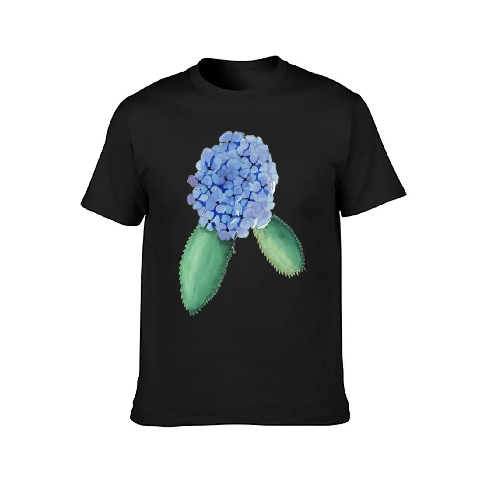 Blue Hydrangea Watercolor Painting T-Shirt custom shirt cheap stuff plain vintage anime shirt t shirts for men cotton