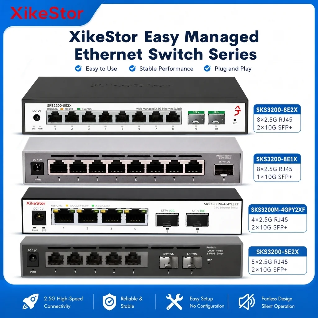 xikestor-8ポート-25g-webスマートスイッチ-2ポート-10g-sfp、liteマネージドイーサネットネットワークスイッチ、vlanリンクアグリゲーションコンボパック