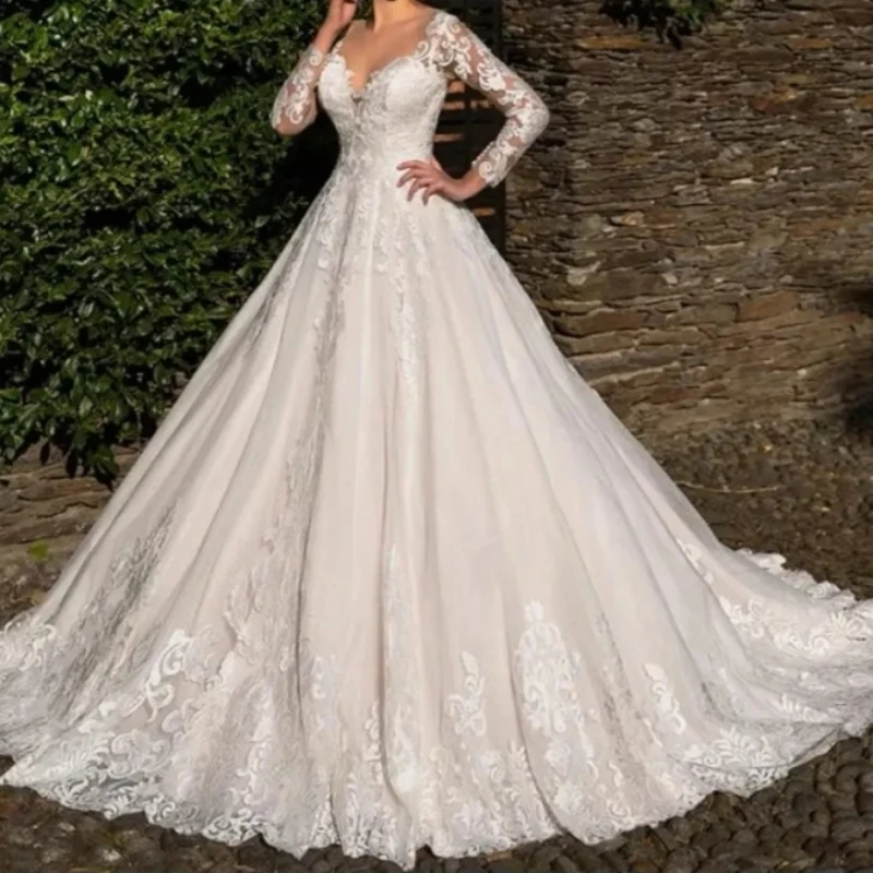 Y&M Custom Sweetheart  White Wedding Dress Long Lace Vestido De Novia Princesa Vintage Train Wedding Ball Bridal Gown