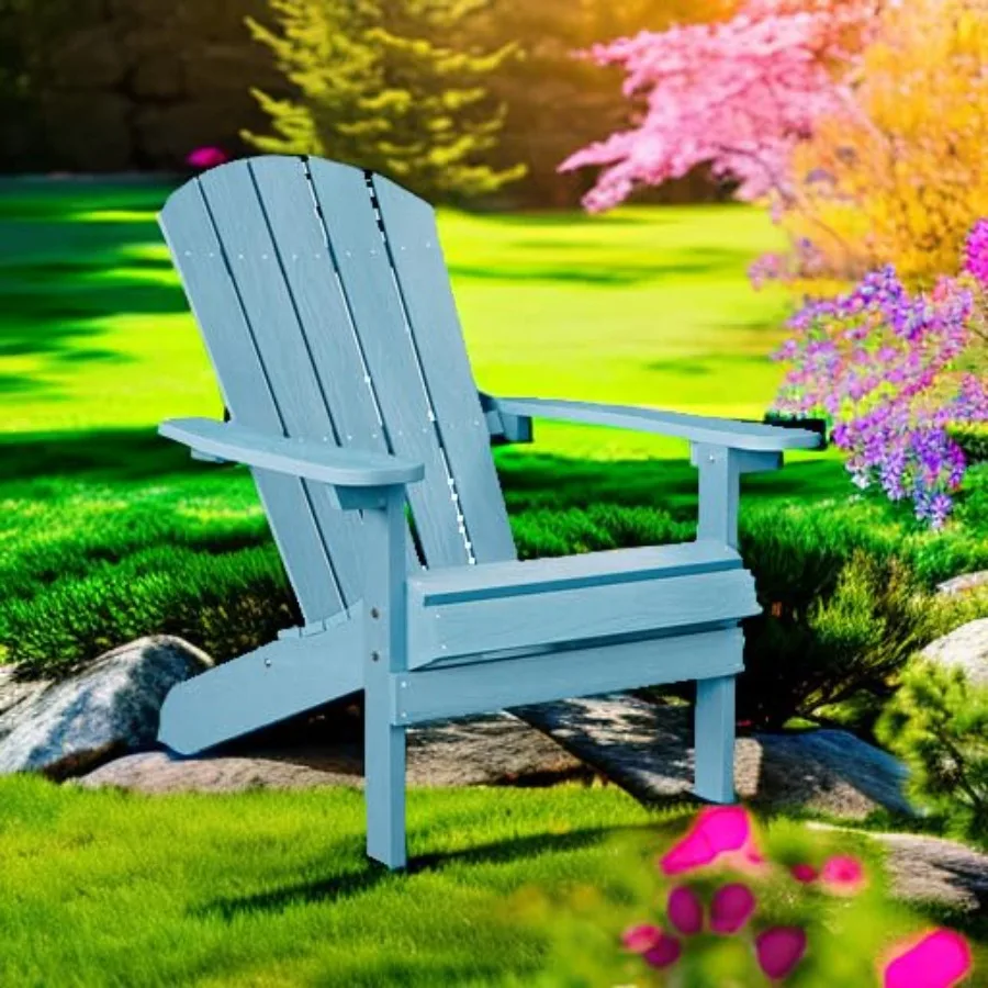 كراسي آديرونداك الخارجية المقاومة للطقس مصنوعة من بلاستيك HIPS مع نسيج خشبي واقعي مثالي لحفرة نار في الفناء والحديقة #2