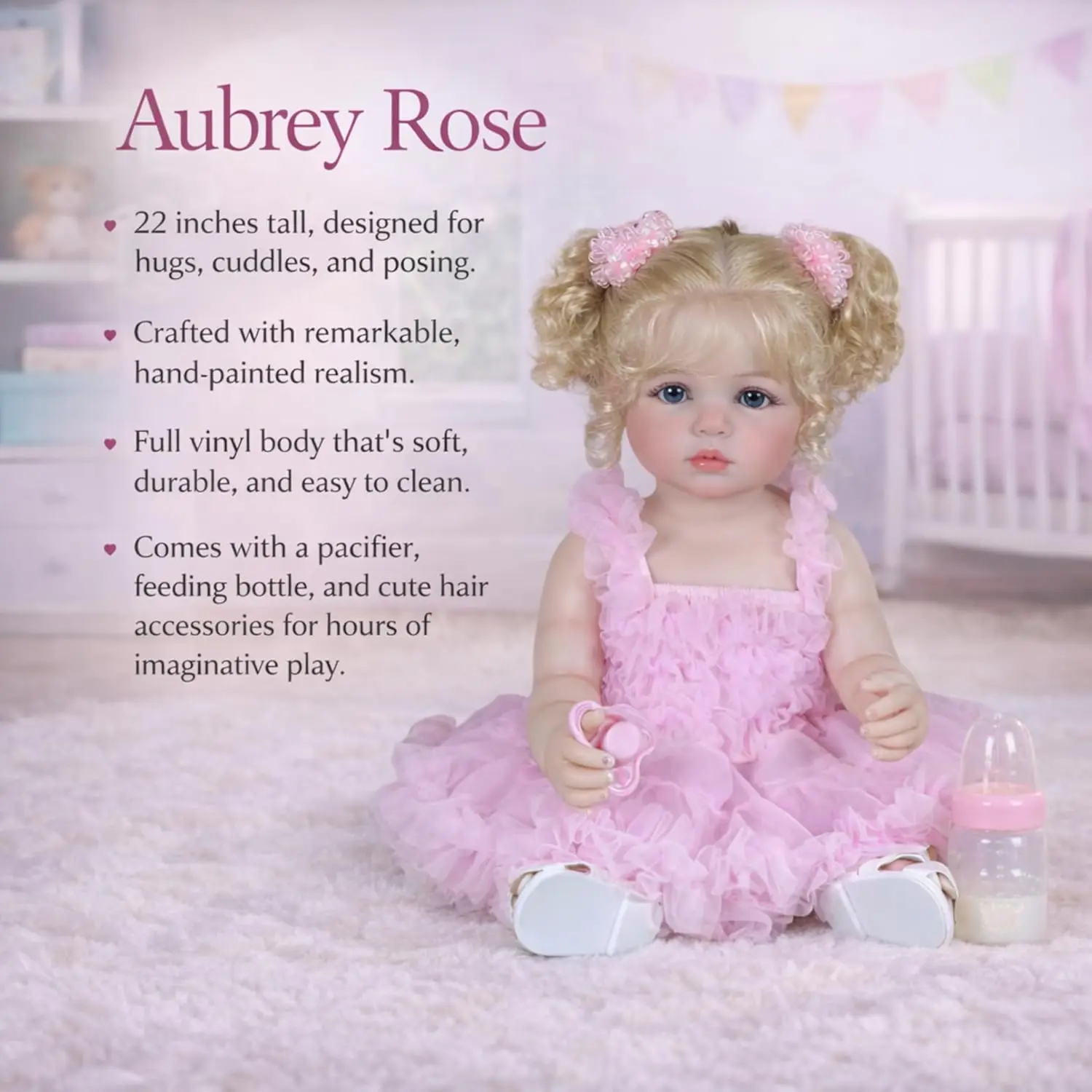 

Reborn Baby Doll – Realistic Toddler Girl with Rooted Blonde Hair & Full Soft Vinyl Body Hand-Painted Skin with Princess Outfit