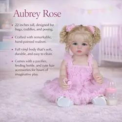 Reborn Baby Doll β Realistic Toddler Girl with Rooted Blonde Hair & Full Soft Vinyl Body Hand-Painted Skin with Princess Outfit