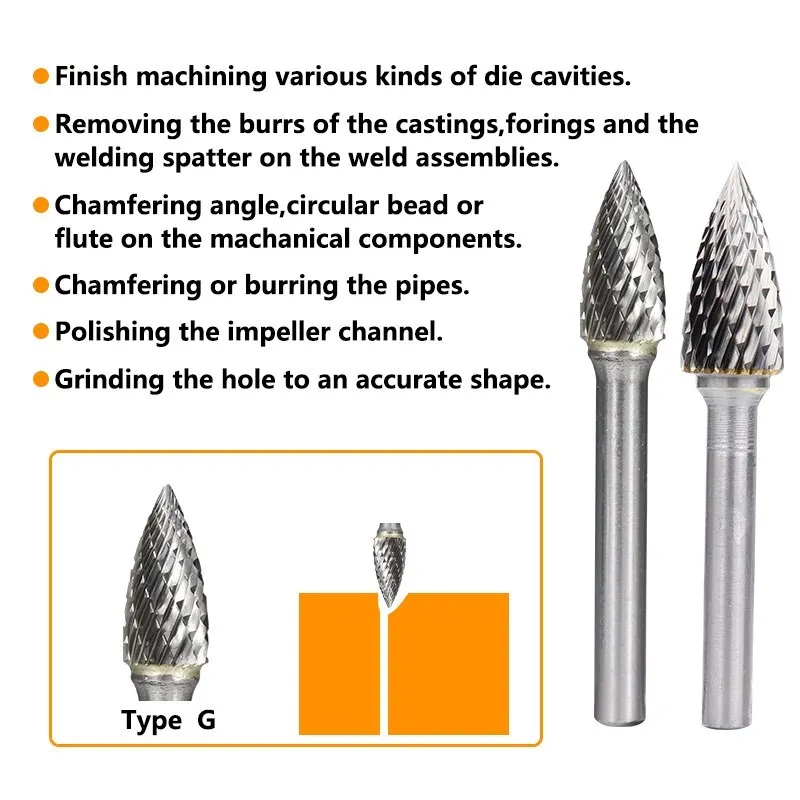 XCAN Rotary File 6mm Shank G Type Rotary Tool Double Cut Tungsten Carbide Rotary Burrs Bit for Metal Wood Milling Hand Tool