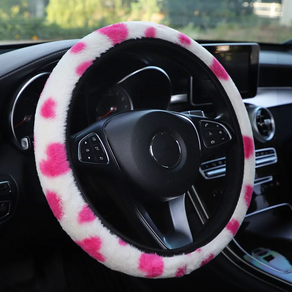 Winterwarme, handliebende, bedruckte, randlose Auto-Lenkradabdeckung für 14,5–15 Zoll Fahrzeuge – Autozubehör für Frauen – Detail 8