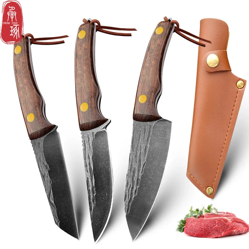 3.5inch Kitchen Knife Full Tang Thickened Knife High Carbon Steel  Forged Butcher Knives Meat Cleaver Boning Knife Wooden Handle