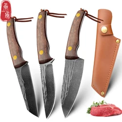 3.5inch Kitchen Knife Full Tang Thickened Knife High Carbon Steel Forged Butcher Knives Meat Cleaver Boning Knife Wooden Handle