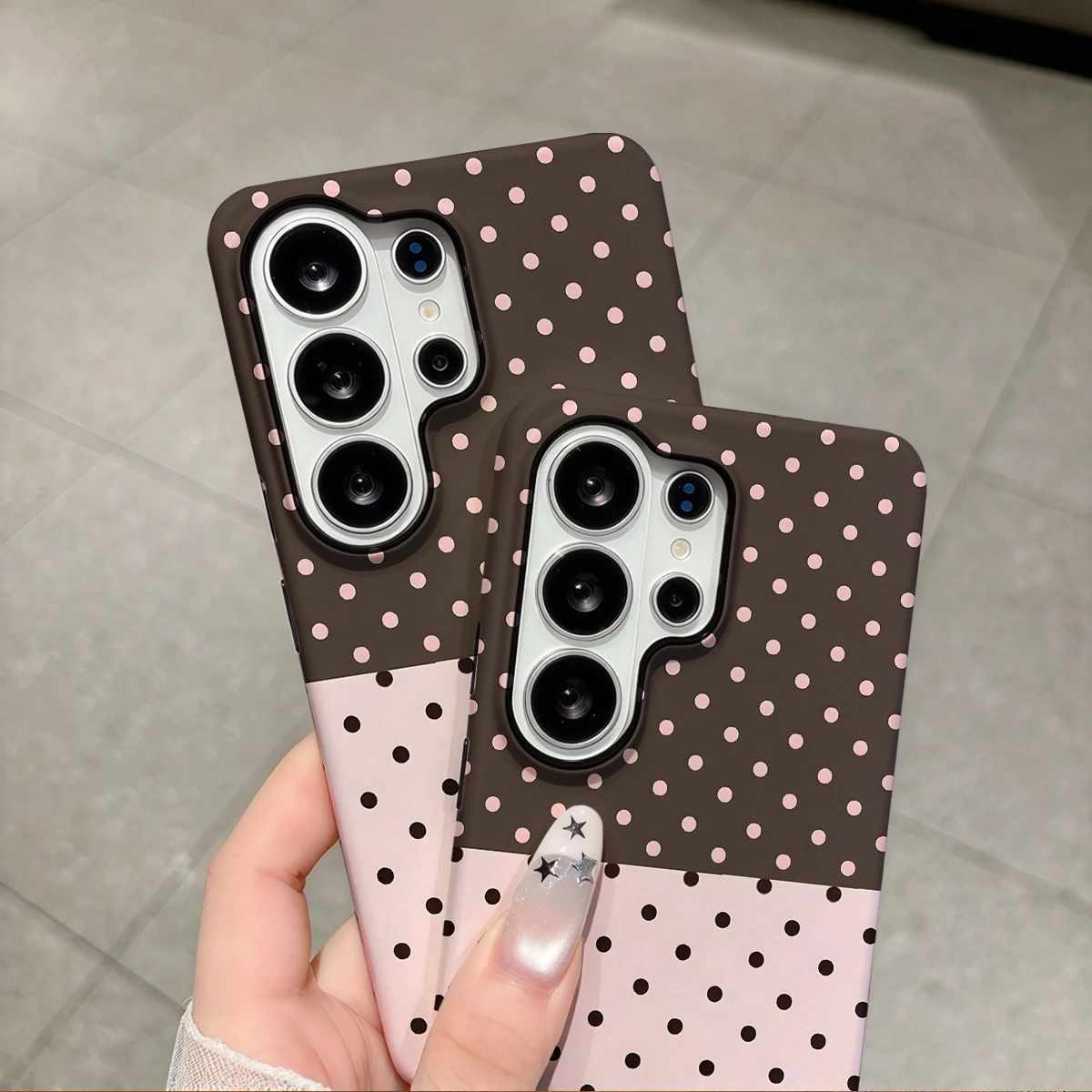 Brown Pink Dots Two Tone Phone Case For Samsung Galaxy S26 S25 Ultra S24 S23 Plus Hard Shock‑Absorption 2-in-1Protective Cover