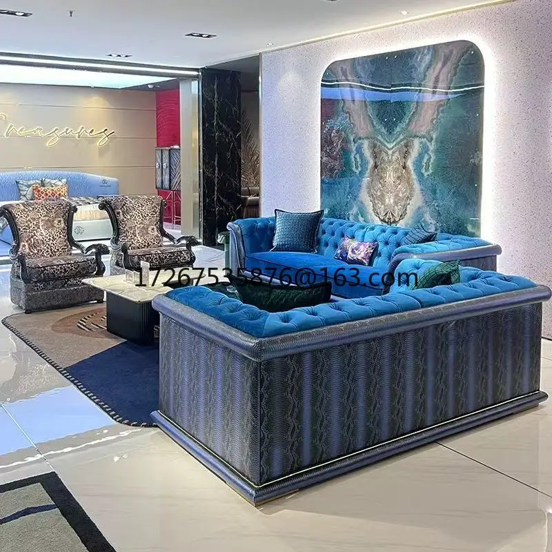 

Italian light luxury matte leather sofa combination villa large apartment large flat high-end villa furniture