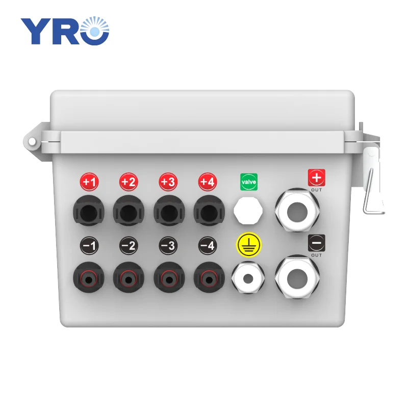 YRO PV Combiner Box 4 String 1000V 4in 1out IP65 Junction Box with DC Circuit Breaker Surge Protection Fuse