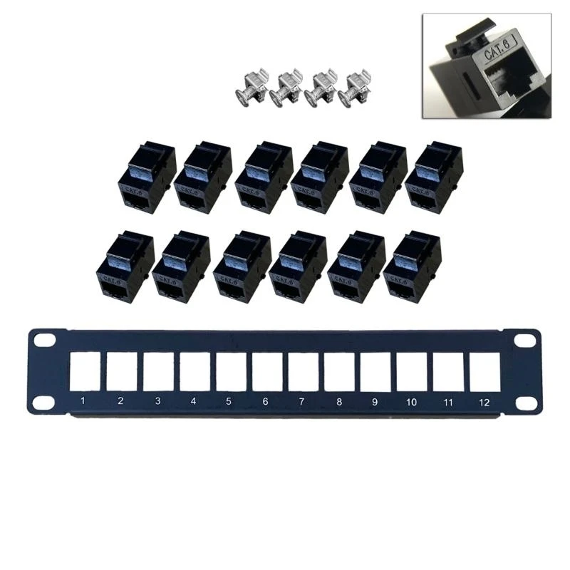 12ポートCAT6 10G対応 1Uネットワークパッチパネル UTP 19インチ壁掛け/ラックマウント パンチダウンブロック (CAT6用)