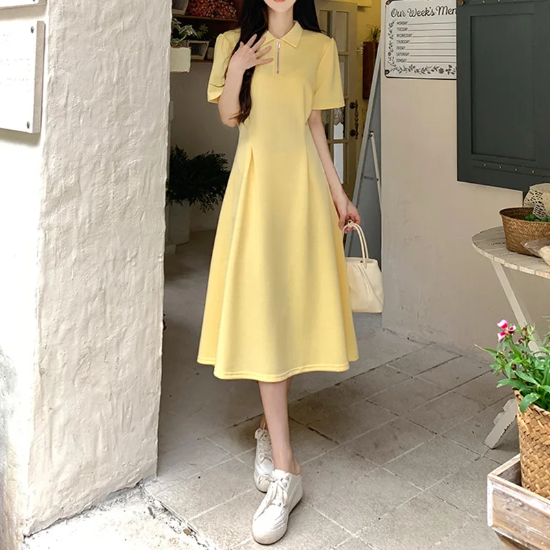 

2025 Summer Women's Casual French Polo Collar Zipper Dress
