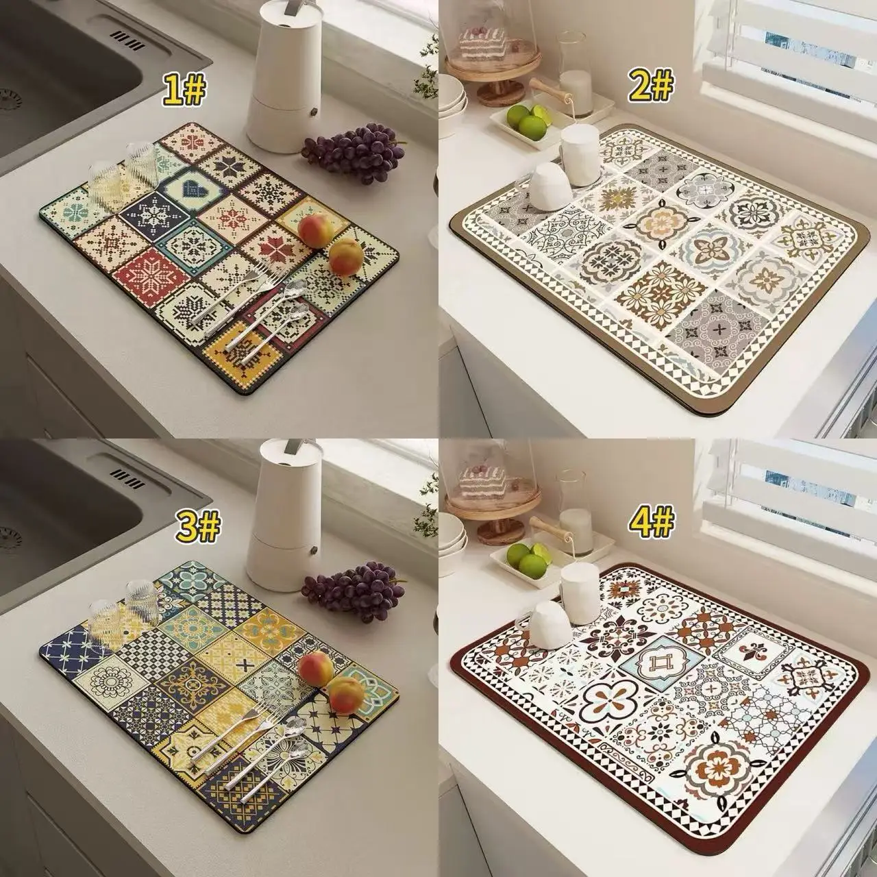 Coffee Machine Absorbent and Draining Mat, Countertop Dish Draining Mat, Diatomaceous Earth Kitchen Anti-Slip Mat, Easy-to-Clean