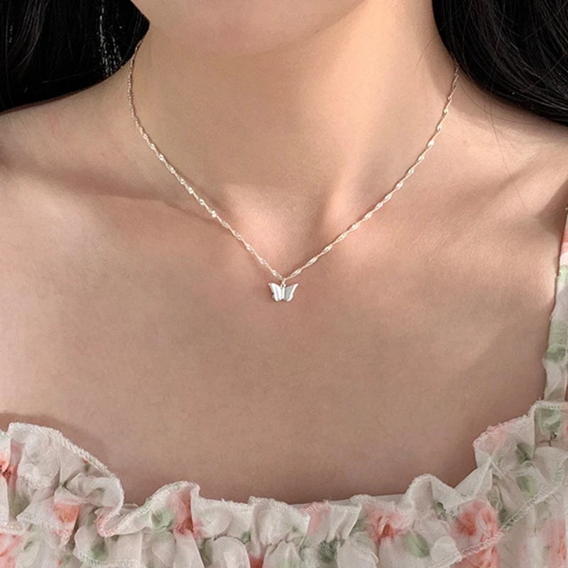 925 Sterling Silver Fashion Simple Butterfly Pendant Necklace Animal Shape Chain Choker Birthday Party Gift Women's Fine Jewelry