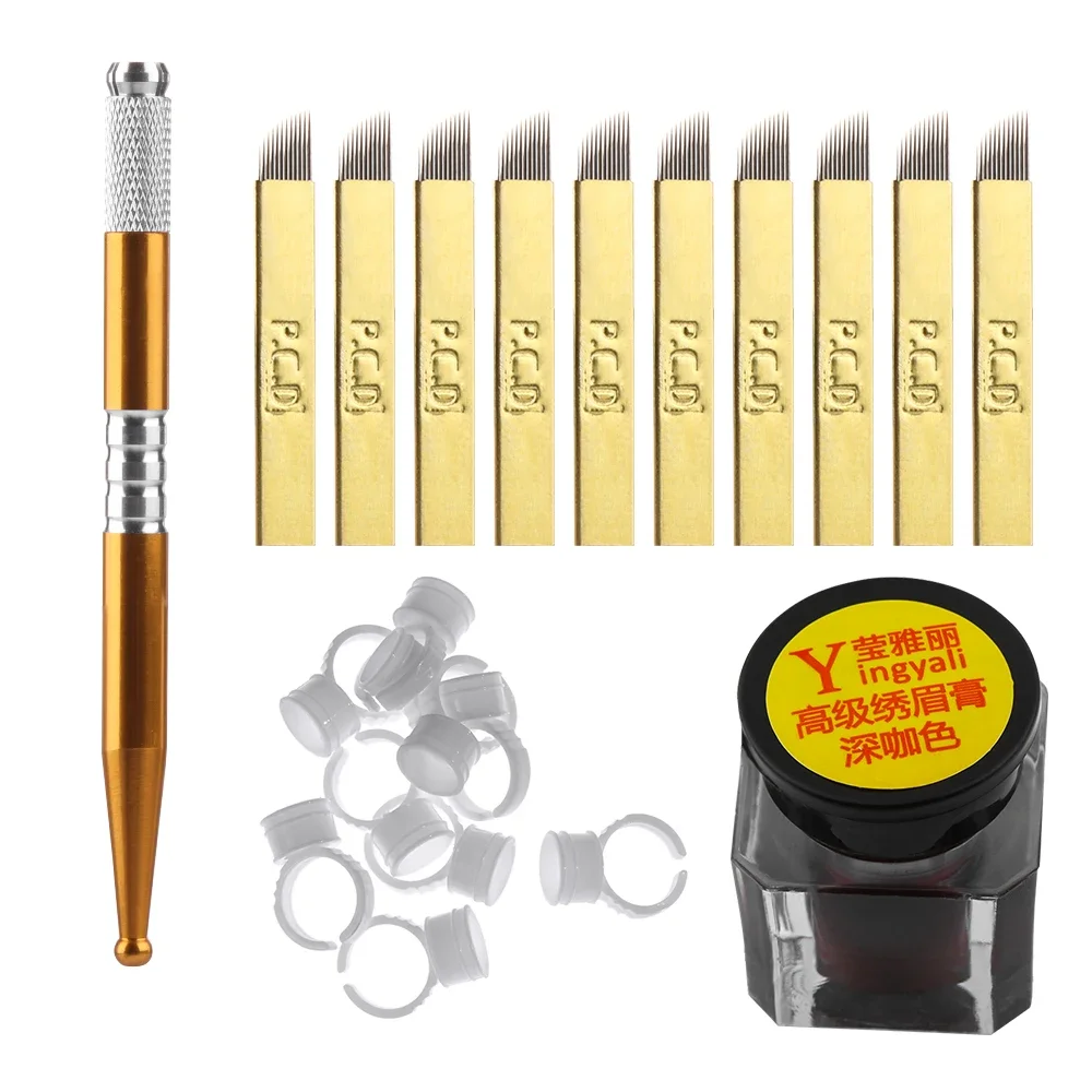 Eyebrow Tattoo Microblading Blade Pen Pigment Practice Kit Tattoo Pigment Rings Permanent Body Makeup