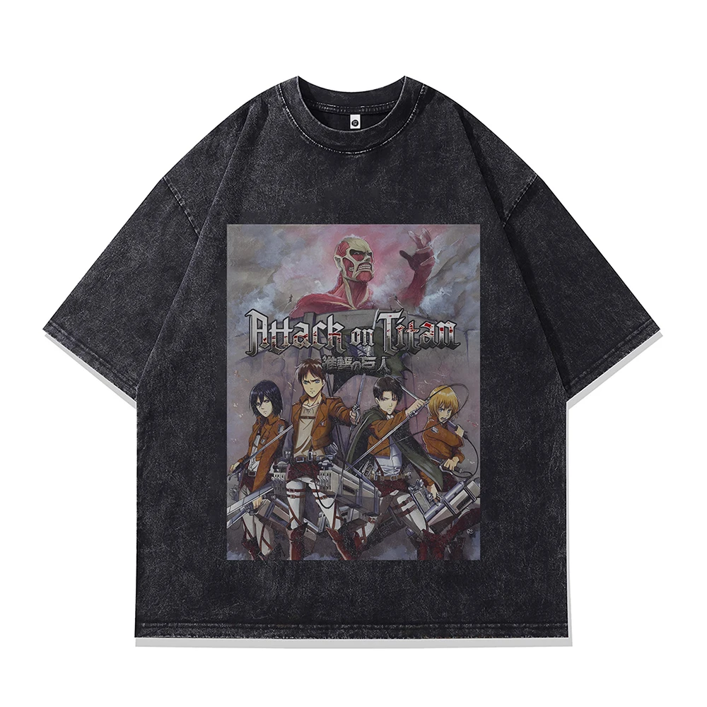 Men‘s Oversized T-shirt Attack On Titan Anime Print Graphic T Shirts Short Sleeve Vintage Jujutsu Kaisen Gothic Cotton Tops Tee