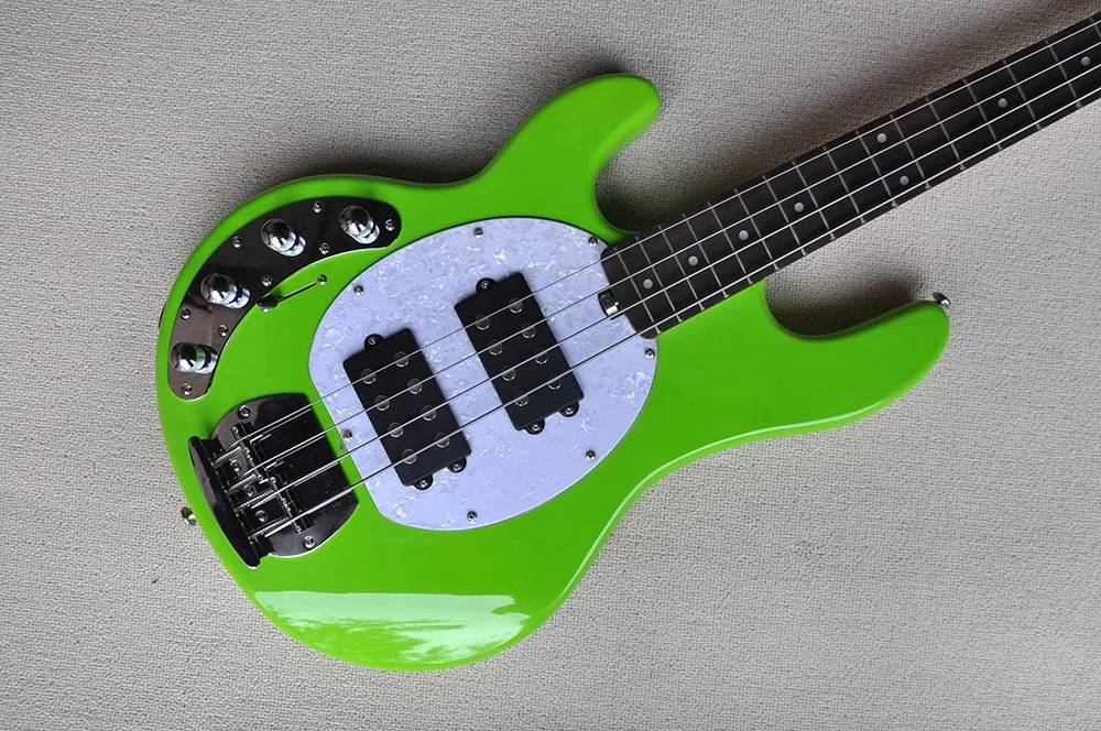 Flyoung Left Handed Fluorescent Green M Electric Bass Guitar with 4 Strings,Custom Made