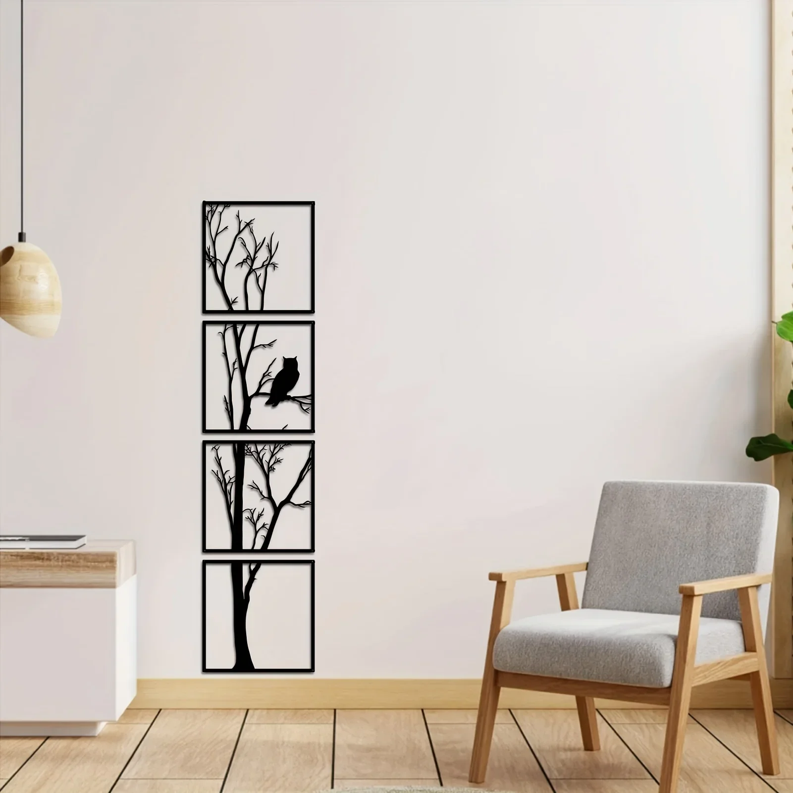 4pcs/set Owl Tree Branch Wall Mounted Art, Black Metal Wall Decoration, Bedroom Livingroom Decor Study Office Home Decoration