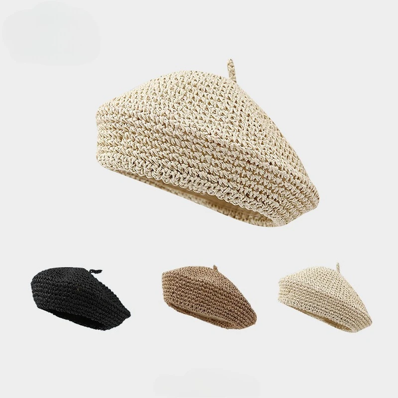 

Summer Straw Berets for Women Ins Popular Straw Crochet Fashion Sun Hat Female Cool Cap Outdoor Travel Hat Boina Gift
