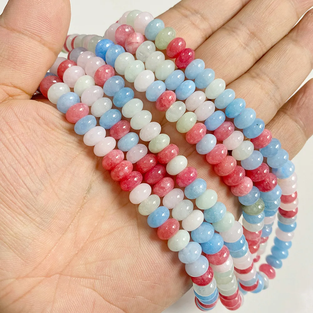 Colorful Chalcedony Stone Beads 5x8mm Natural Rondelle Shape Loose Spacer Drum Bead For Jewelry Making Bracelet Necklace DIY